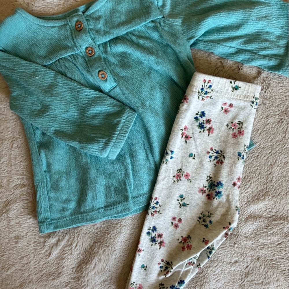 Carters Teal Top and Floral Pants Set